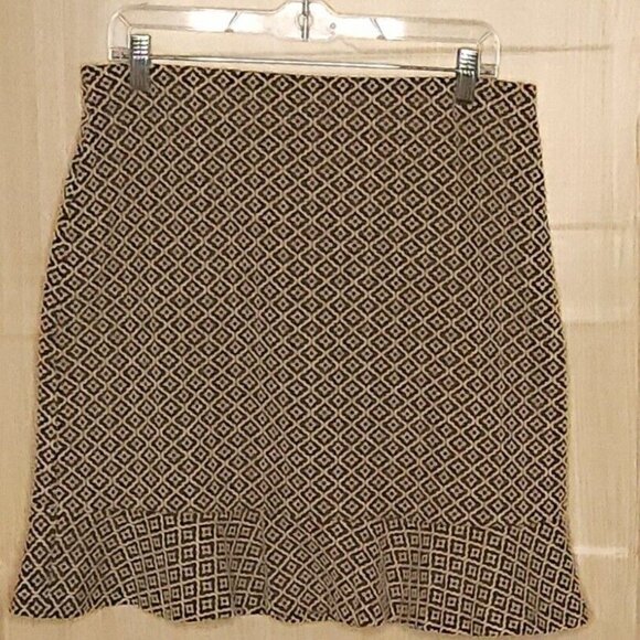 Loft Elastic Waist Cream Blue Trumpet Knit Skirt Medium - Picture 2 of 6